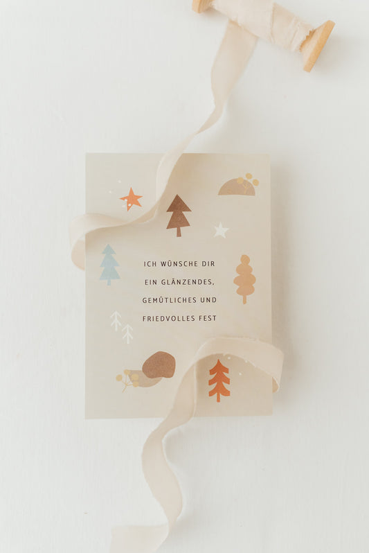 Glänzendes, gemütliches und friedvolles Weihnachten - Weihnachtskarte A6