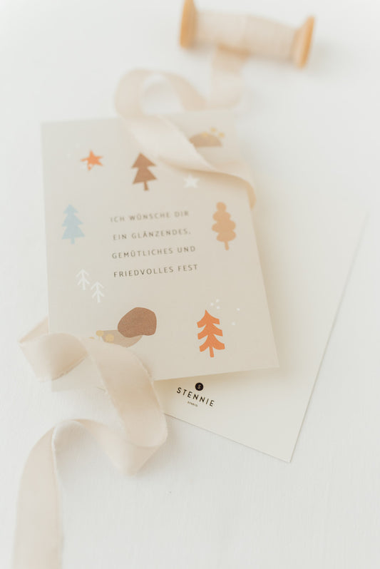 Glänzendes, gemütliches und friedvolles Weihnachten - Weihnachtskarte A6